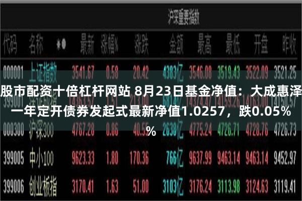 股市配资十倍杠杆网站 8月23日基金净值：大成惠泽一年定开债券发起式最新净值1.0257，跌0.05%